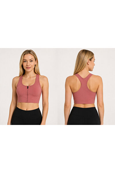 ARMAĞANİKA Women's Zippered Sports Bustier with Cross Back Support Fitness Yo...