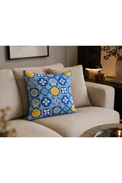 BMK BETTER TOGETHER Blue Mediterranean Patterned Single Throw Pillow Cover - Pillowcase