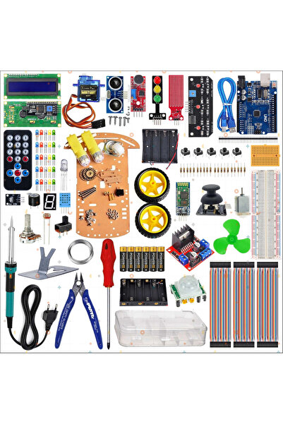 eğiteklab ARDUİNO GELİŞMİŞ SÜPER BAŞLANGIÇ EĞİTİM SETİ + ARAÇ KİTİ + LEHİMLEM...