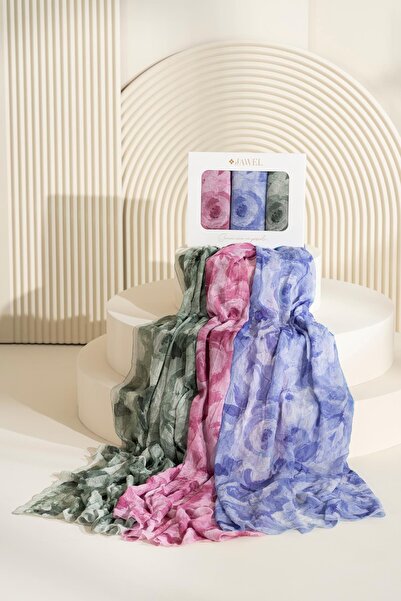 JAWEL Patterned Bamboo Shawl Package Herakleia (Soft Green-Indigo-Powder)