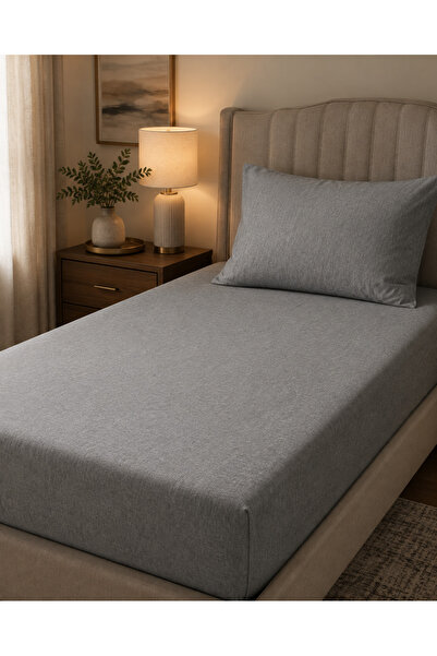 H&F Trendline Single Elastic Sheet Set 100X200 cm Solid Color + 1 Zippered Pi...