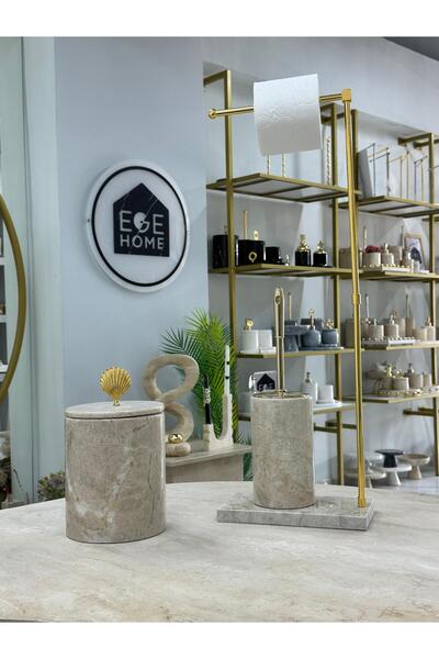 Ege Home Decoration سلة مهملات من الرخام الطبيعي باللون البيج/فرشاة مرحاض ومن...