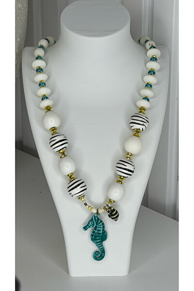 Tuvita Collection Bodrum Handmade Seahorse Detailed Beaded Necklace – Turquoi...
