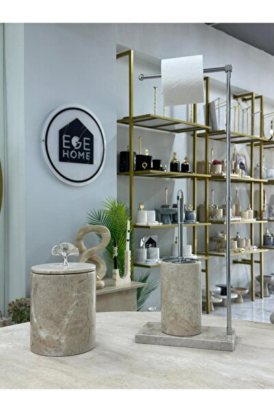 Ege Home Decoration سلة مهملات من الرخام الطبيعي باللون البيج/فرشاة مرحاض ومن...