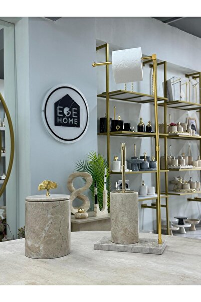 Ege Home Decoration سلة مهملات من الرخام الطبيعي باللون البيج/فرشاة مرحاض ومن...