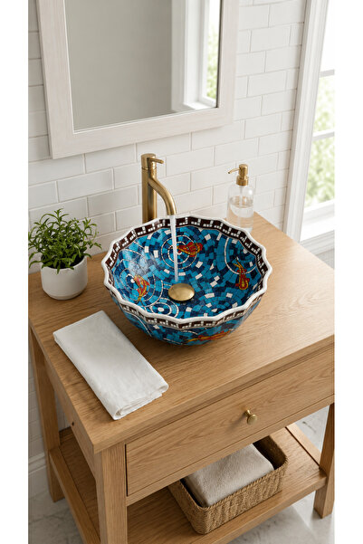 EvaniLife Bektaşi Model Ocean Mosaic Serisi El Yapımı Seramik Lavabo Özel Tas...