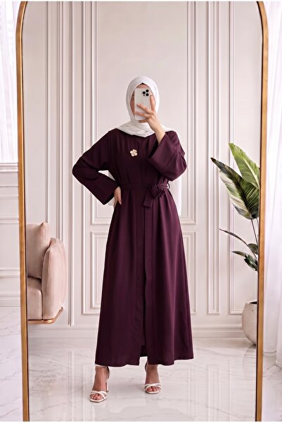 MİHRA STORE Şahsima Double Abaya Set-Gs4687 Plum