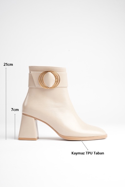 Griffa Shoes Women's Beige Buckle-Strap Thick Heeled Square Toe Boots & Booties
