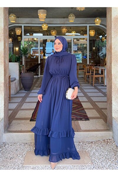 Ay Fashion Official ŞAL HEDİYELİ Rüya Şifon Tesettür Elbise