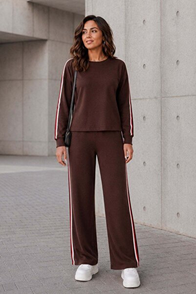 Mossta Casual Comfortable Cut Striped Double Suit - Brown