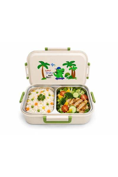 Generic Kids Stainless Steel Lunch Box with 2 Compartments, Leak-Resistant Be...