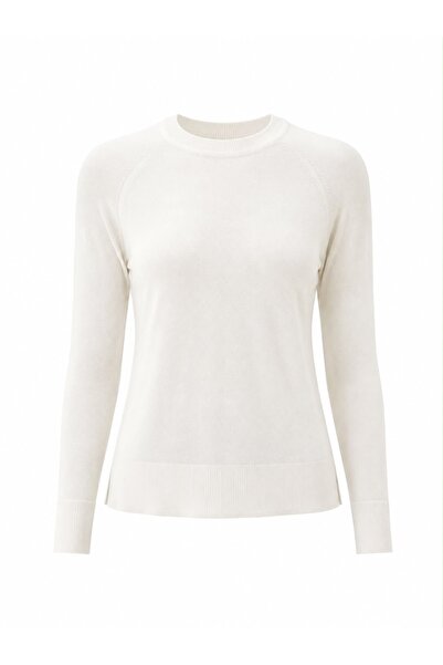 ZS Zey Studio Women's White Crew Neck Long Sleeve Slim Knitwear
