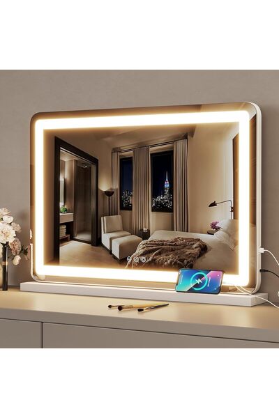 OASISGALORE 58 x 48cm Vanity Mirror with Lights, Large Smart Makeup Mirror wi...