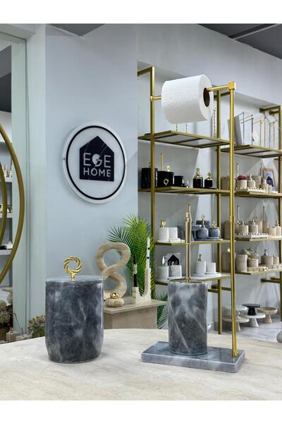 Ege Home Decoration Decorative Gray Natural Marble Trash Can/ Toilet Brush Wc...