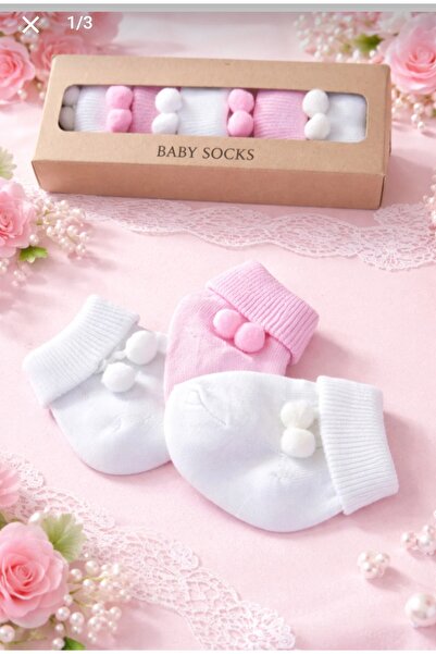 Generic Brand 5 Pairs of Baby Girl Socks with Accessory Pom Poms Box 0-6 Months