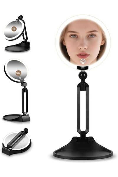 ANGJU Magnifying Mirror with Light 10X/1X, Double Sided Travel Makeup Mirror ...