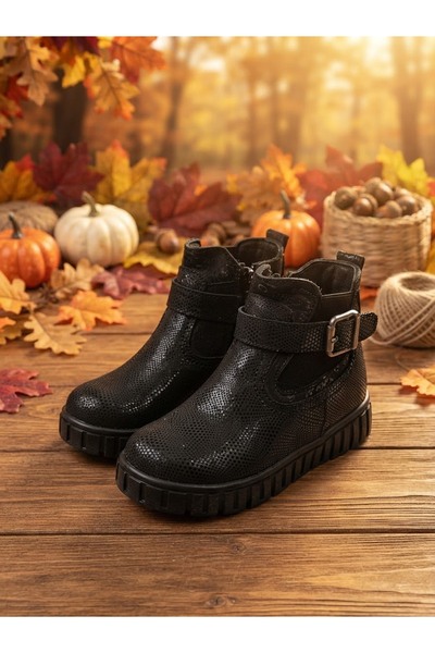 nuh kids Genuine Leather Black Daily Orthopedic Girls' Boots