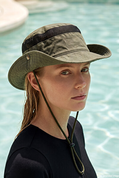 REMSA Mesh Detailed Tied Bucket Hat 05 Khaki