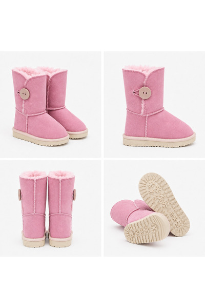 ŞAPKAKİDS Unisex Children's Thick Sole Furry Daily Buttoned Long Boots