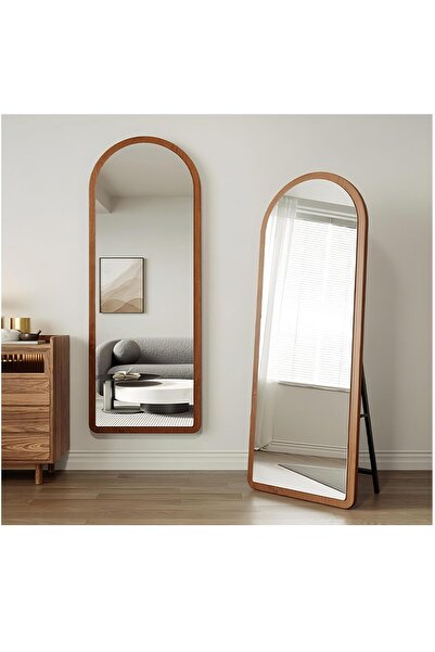 Generic Arched Full Length Floor Mirror, Walnut Wood Frame, 155x40cm, Wall Mo...