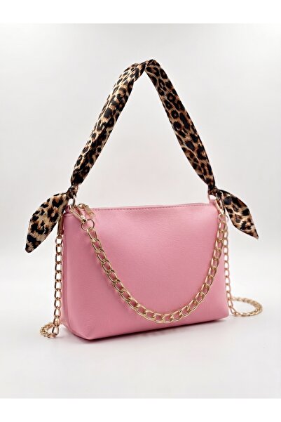 PurpleART Women's Candy Pink Scarf and Chain Detailed Shoulder Bag Crossbody ...
