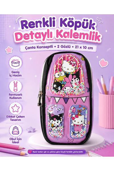 kruxon Renkli Köpüklü Şeffaf Detaylı Kalemlik Çanta Konseptli 2 Gözlü Okul Ka...