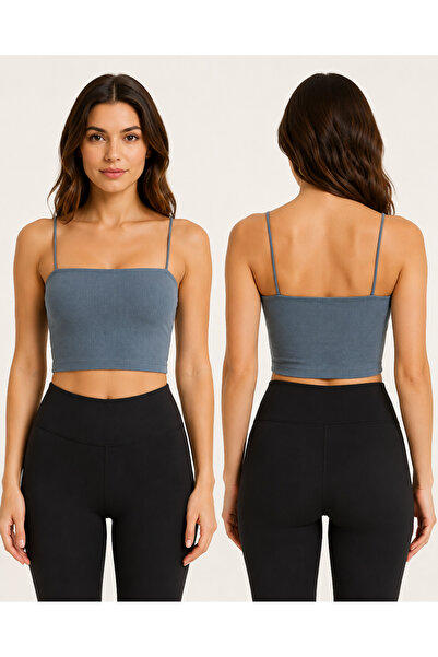 ARMAĞANİKA Women's Thin Strap Ribbed Crop Bustier Seamless Stretchy Casual Sp...