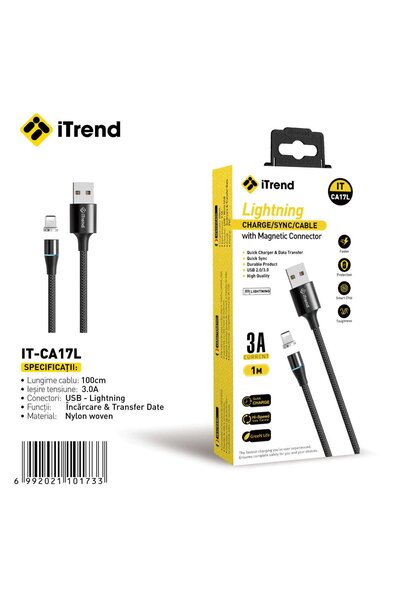 itrend Cablu Magnetic USB la Lightning IT-CA17L, 1 m, Încărcare Rapidă 3A, Ny...