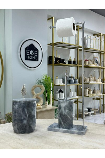 Ege Home Decoration Decorative Gray Natural Marble Trash Can/ Toilet Brush Wc...