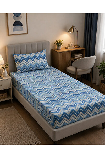 H&F Trendline Single Elastic Sheet Set 100X200 cm with Geometric Pattern + 1 ...