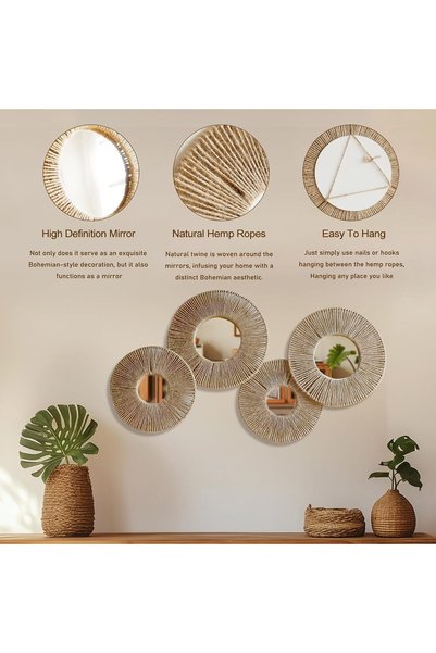 Generic 4 Pack Boho Wall Decoration Round Mirrors, 2x11.8inch and 2x10.03inch...