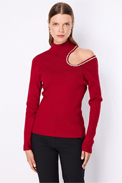 ON TRİKO Off-The-Shoulder Stone Detailed Knitwear Sweater 10310