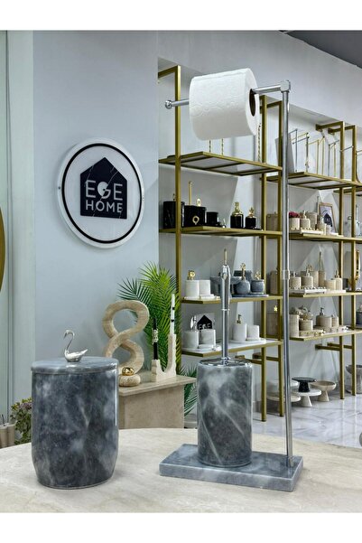 Ege Home Decoration Decorative Gray Natural Marble Trash Can/ Toilet Brush Wc...