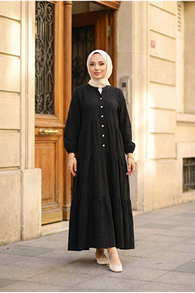 Kirazca Butik Women's High Collar Cotton Lycra Flared Cut Hijab Dress