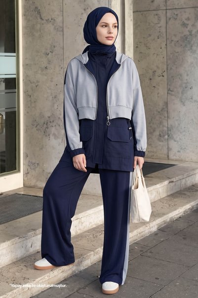 InStyle Set Garnili cu buzunare duble, bleumarin