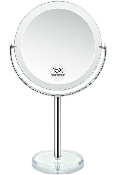 SNOWFLAKES 1X / 15X Magnifying Makeup Mirror with Stand - 7 Inch Tabletop Van...