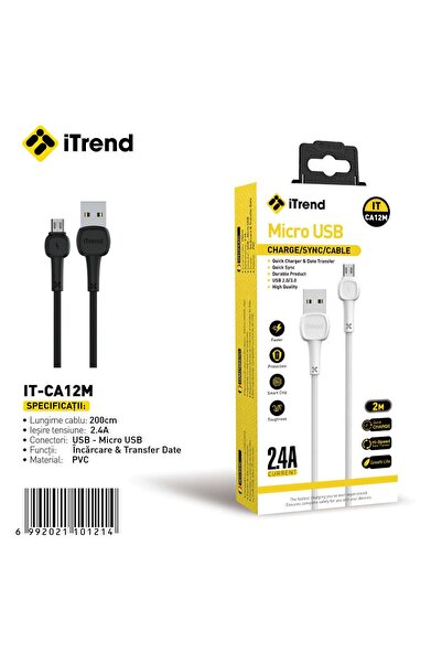 itrend Cablu USB la Micro USB IT-CA12M, 2 m, Încărcare Rapidă 2.4A, PVC, Negru
