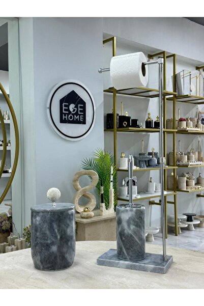 Ege Home Decoration Decorative Gray Natural Marble Trash Can/ Toilet Brush Wc...