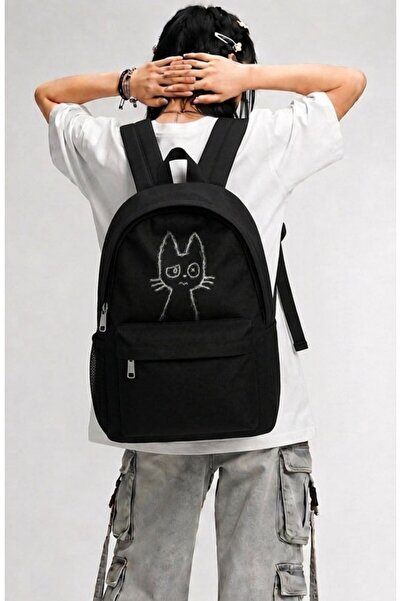 Fuddy Moda Unisex Sad Cat Printed Backpack