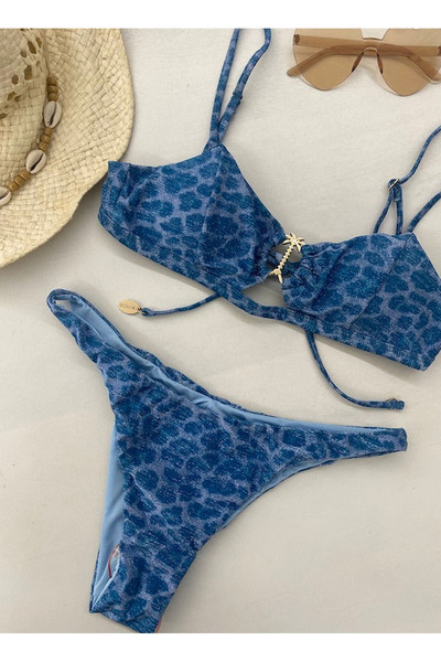 Cotazur Mavi Kadın Leopar Bikini Takım BKC61055