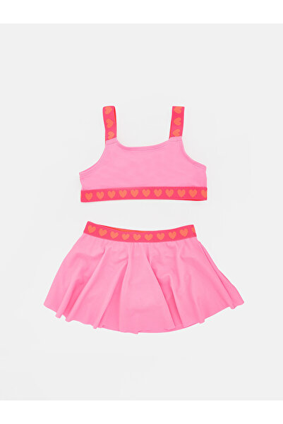LC Waikiki Alita City Girl's Skirted Bikini with Heart Pattern and Contrast C...
