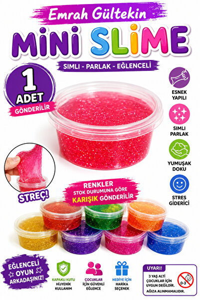 Emrah Gültekin Mini Slime 1 Adet Simli Renkli Jel Oyuncak Çocuklar İçin Eğlen...