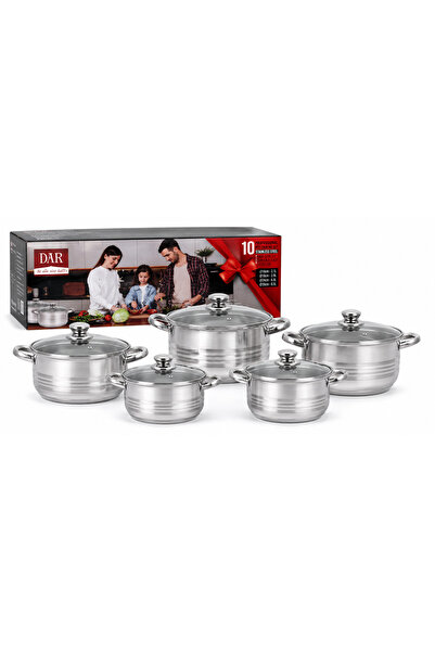 DAR SET INOX 10 PCS CRATITE CU CAPAC STICLA 2.3/3.2/4.2/5.4/6.9L 19043