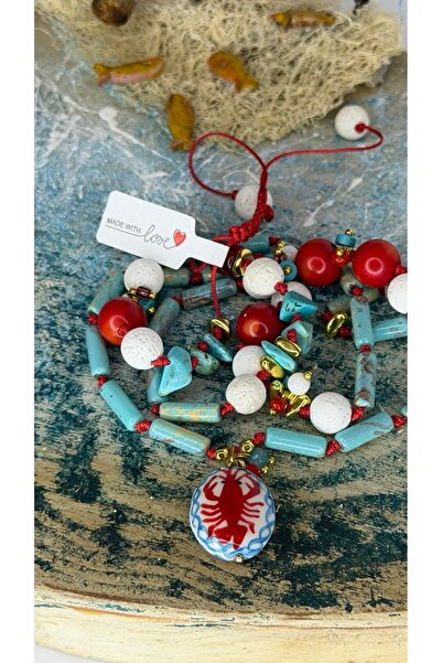 Tuvita Collection Bodrum Handmade Turquoise, Lava Stone, and Natural Coral Ne...