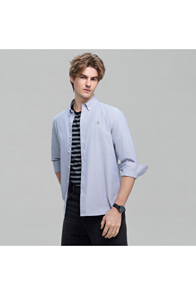 Giordano Men’s Cotton Slim Oxford Shirt with Embroidery