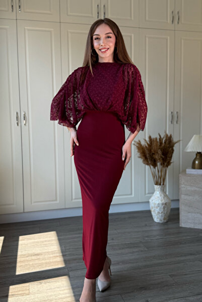 Dilay Gökoğlu Butik Δαντελένιο μάξι φόρεμα με λεπτομέρεια στους ώμους