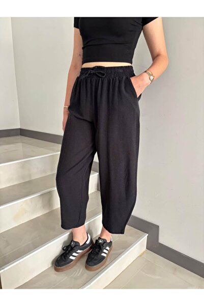 Sude Kızanlıklı Linen Elastic Waist Balloon Trousers