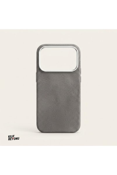 iPhone 17 Pro MagSafe Uyumlu Premium Alcantara Dokulu Kılıf – Gri