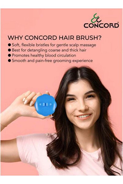 Concord فرشاة شعر كورية أصلية ذات علامة تجارية، فرشاة تدليك فروة الرأس والعناية بالشعر للاستخدام اليومي، ناعمة ومرنة، صنعت في كوريا، لون أزرق - قطعة واحدة