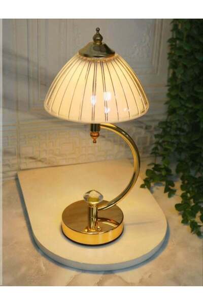 DubaiGallery Modern Decorative Table Lamp with Gold Metal Frame, Premium Glas...